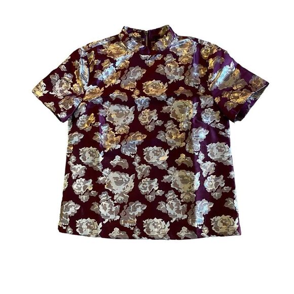 NWOT Vila Burgundy and silver Chinese Style Top - Picture 1 of 5